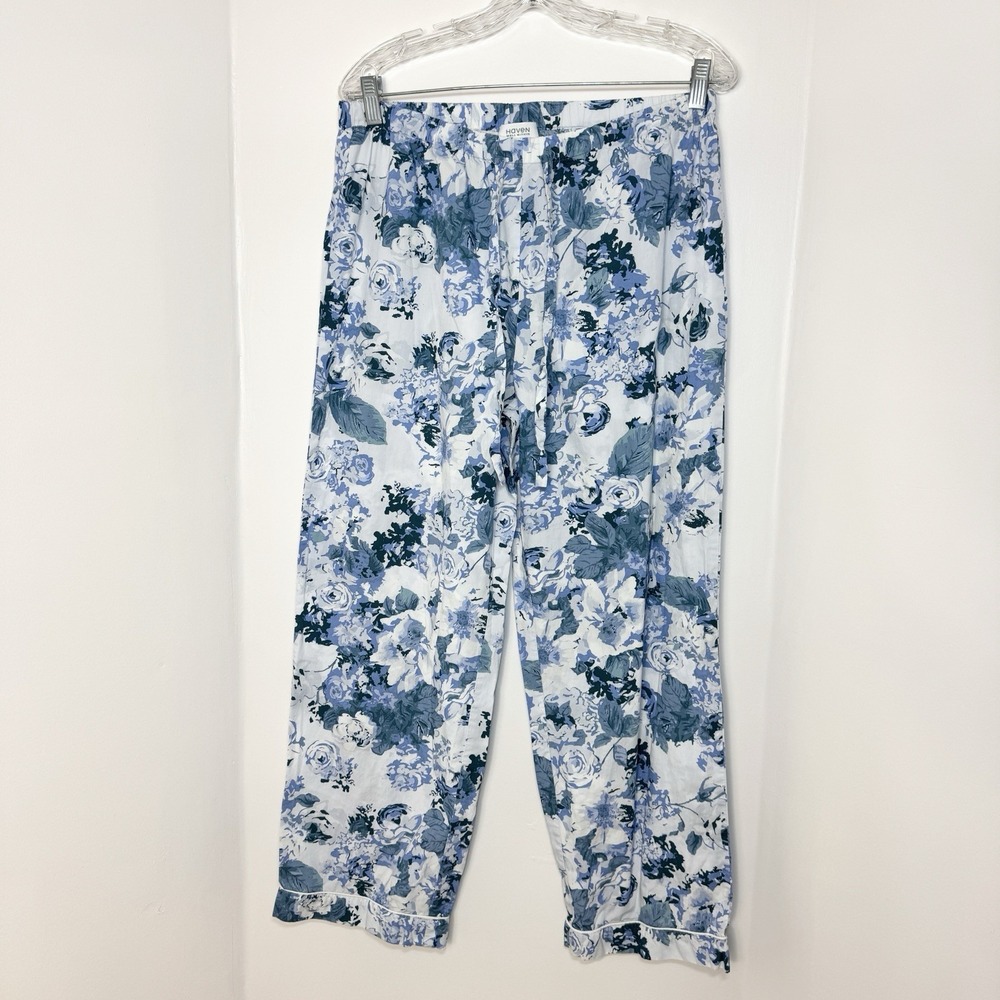 Haven Well Within Pajama Set Womens Medium Organic Cotton Poplin Blue Floral - Picture 4 of 12